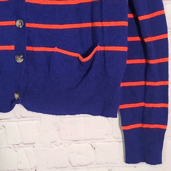 American Eagle Outfitters Navy Blue Orange Stripe Wool Rabbit Hair Blend Sweater - Picture 5 of 15